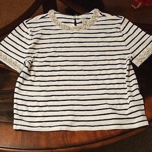 J. Crew Factory Striped Short Sleeve Tee - Navy and White
